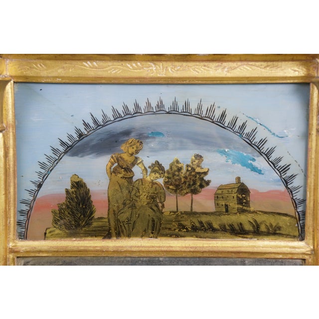 Antique Federal Regency Giltwood Trumeau Eglomise Reverse Painted Pier Mirror For Sale - Image 6 of 16