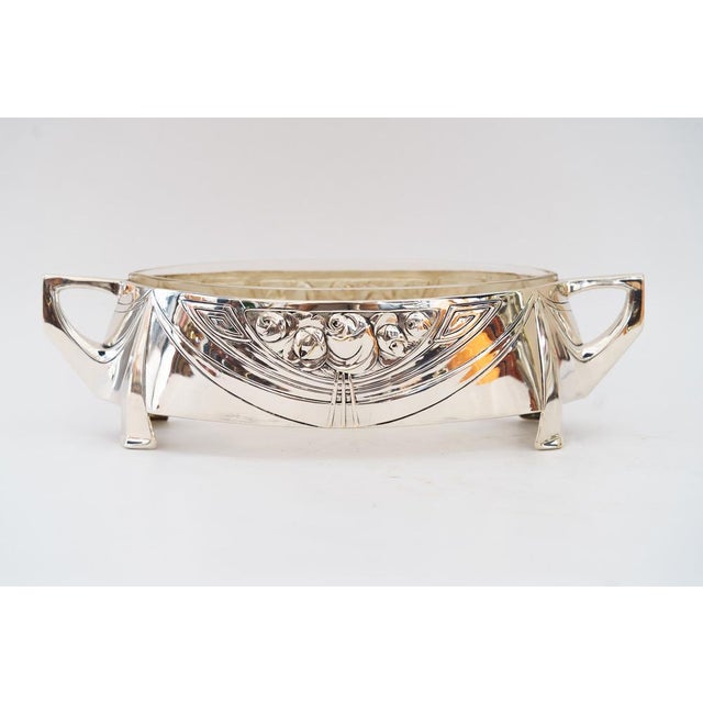 Art Nouveau Fruit Bowl in Brass, Silver and Original Glass, 1908 For Sale - Image 4 of 12