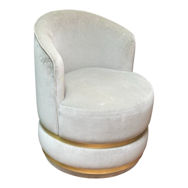 Sophisticated Barrel Back Swivel Chair For Sale