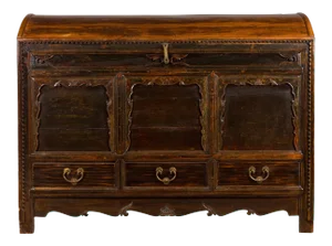 Chinese Antique Large Dowry Chest with Arching Lid, Carved Panels and Drawers