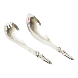 Hand Wrought Sculptural Silver Plate Salad Servers Signed Acme Bates, Canada 1980's
