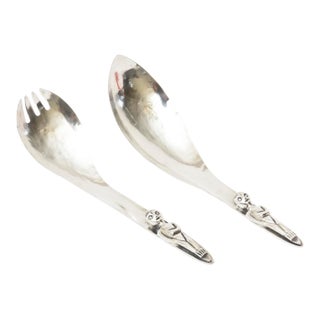 Vintage Hand Wrought Sculptural Silver Plate Salad Servers Signed Acme Bates, Canada, 1980's For Sale