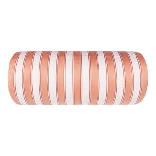 Scalamandre 21" x 7" Piano Stripe Bolster Pillow in Peach For Sale