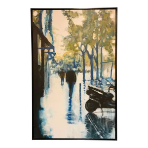 Modern Parisian Saint Germain Des Pres Impressionistic Blue Cityscape Giclee on Canvas