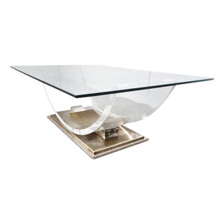 Acrylic Glass and Brass Arch Coffee Table, 1970s For Sale