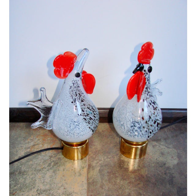 Metal Vintage Rooster and Hen Lamps in Glass, 1980s, Set of 2 For Sale - Image 7 of 10
