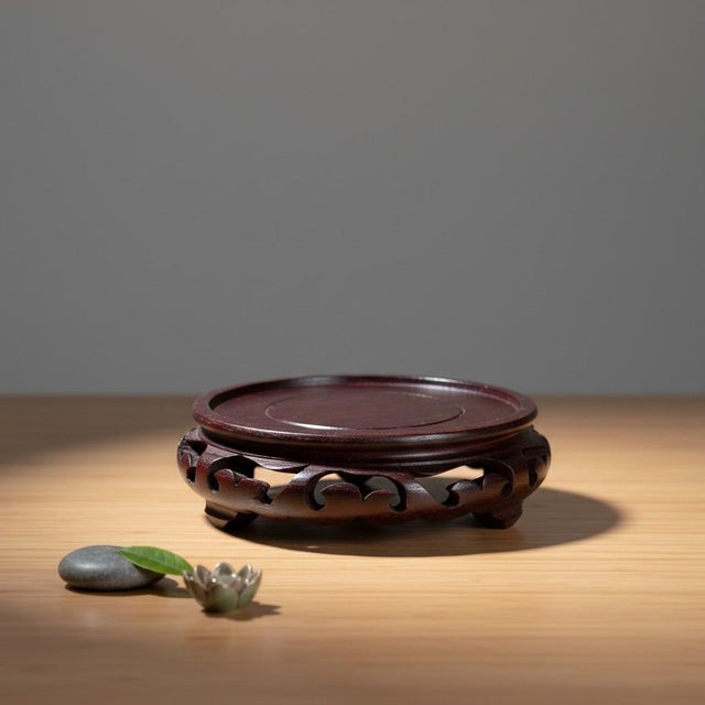 Chinoiserie Vintage Chinese Carved Wood Display Stand-Rosewood-Vase-Ginger Jar Base-Plant For Sale - Image 3 of 11
