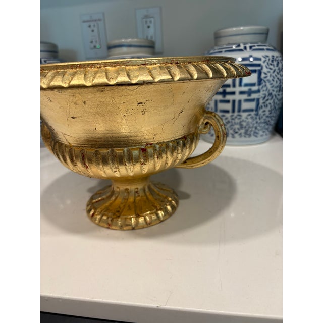 Vintage Italian Gold Leaf Footed Urn Bowl With Blue Interior Signed & Numbered For Sale - Image 10 of 14
