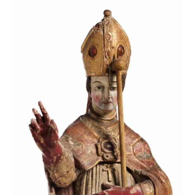 Holy Bishop Sculpture, 18th Century For Sale - Image 4 of 6