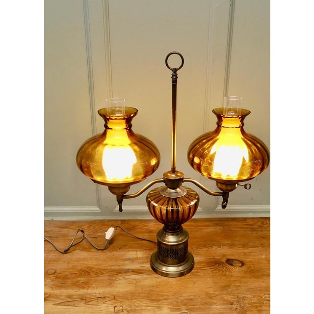 Vintage Twin Brass Table Lamp, 1970 For Sale - Image 6 of 8
