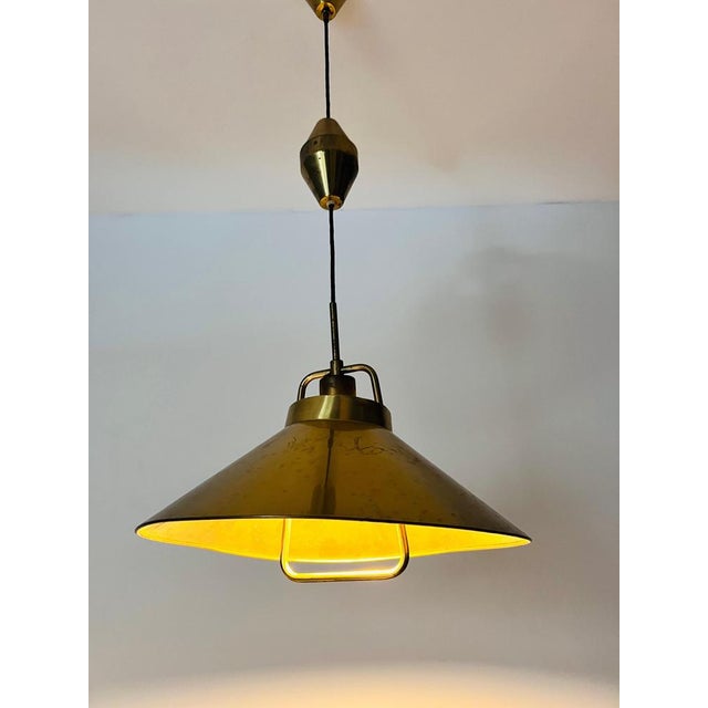 Golden Brass Pendant Lamp attributed to Fritzschlägel for Lyfa, 1970s For Sale - Image 12 of 13
