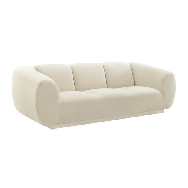 Wood Emmet Cream Velvet Sofa For Sale - Image 7 of 7