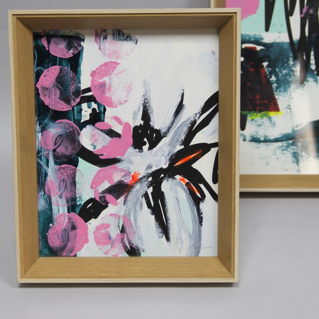 Lola Galanes, Compositions, 2009, Acrylic & Mixed Media on Cardboard, Framed, Set of 2 For Sale - Image 4 of 6