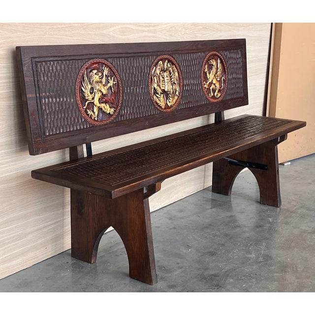 Early 20th Century 20th Century Spanish Renaissance Carved Walnut Bench Banquette "Escaño" For Sale - Image 5 of 18