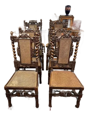 Late 19th Century Set of 6 Carved Walnut Dining Chairs