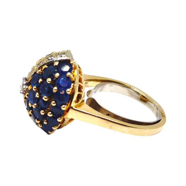 Late 20th Century 18k Yellow Gold Sapphire & Diamond Bombe Ring, Size 5 For Sale - Image 4 of 11