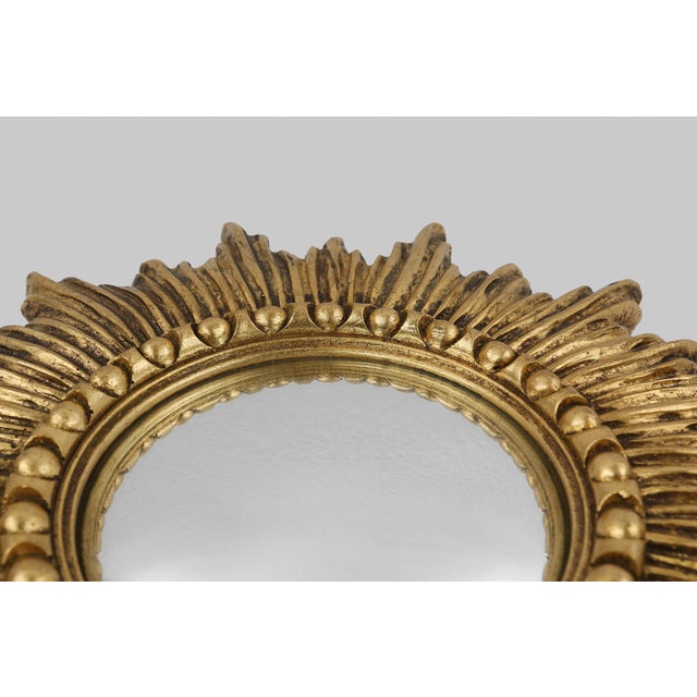 Gold Sunburst Convex Mirror in Resin, France, 1960s For Sale - Image 4 of 11