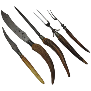 Antique Horn Handled Five-Piece Carving Set