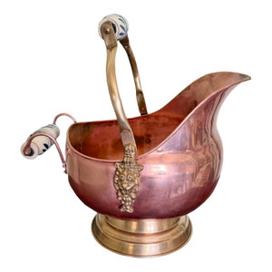 Copper and Brass Helmet Coal Scuttle | Delft Handles and Lion Mounts