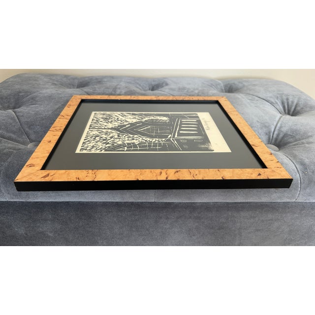 Black Vintage Signed Ruben Bermejo Black & White Architectural Print, 1991, Burl Wood Frame For Sale - Image 8 of 9