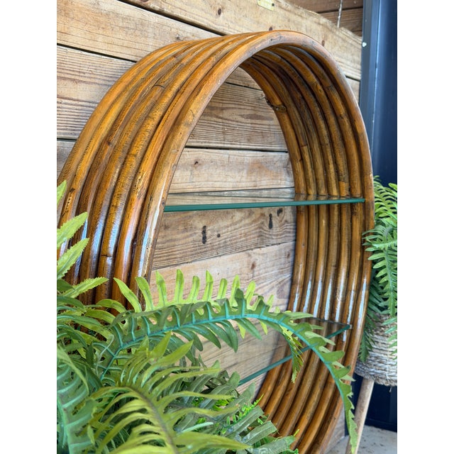 Monumental Vintage Bent Rattan Circular Wall Shelf Manner of Paul Frankl For Sale - Image 11 of 12