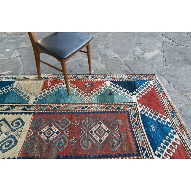 Late 19th Century 1890s Borchelu Bordjalou Rug Abrush Hand-Knotted Kazak Medallions Blue Wool Pile Rug - 4’11” X 7’4” For Sale - Image 5 of 10