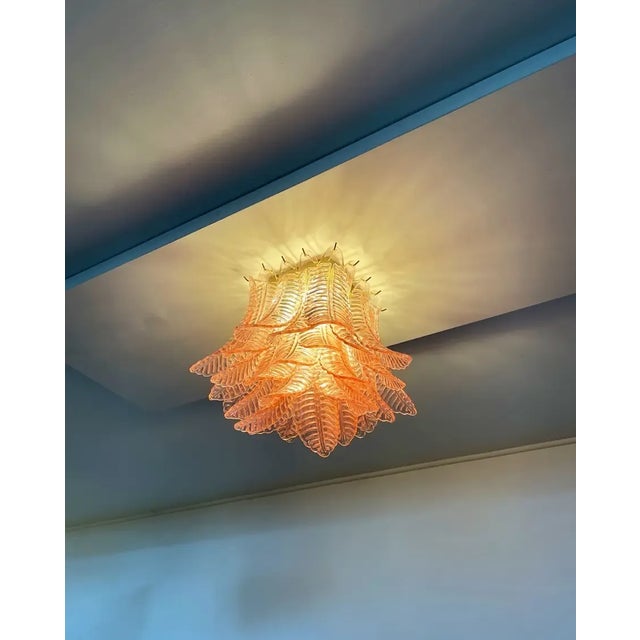 Murano Ceiling Lamp, 32 Pink Felci Glasses For Sale In Los Angeles - Image 6 of 9