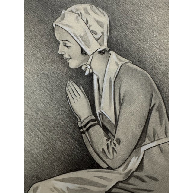 Original graphite pencil drawing by American artist and illustrator Theodore E. Schrock (1879–1952), depicting a young...