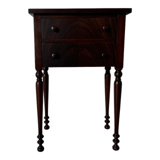 Antique Sheraton Solid Mahogany Two - Drawers Worktable / Nightstand For Sale