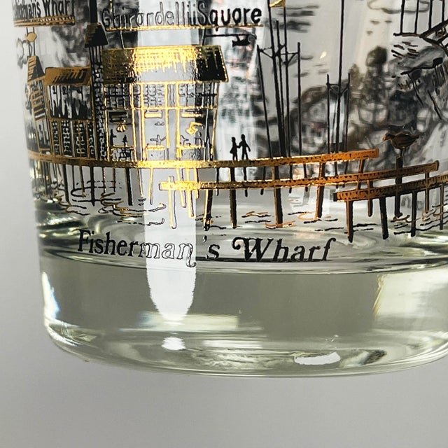 1970s Swanky Mid-Century Modern Barware Gilded San Francisco Souvenir Glasses - a Pair For Sale - Image 12 of 13