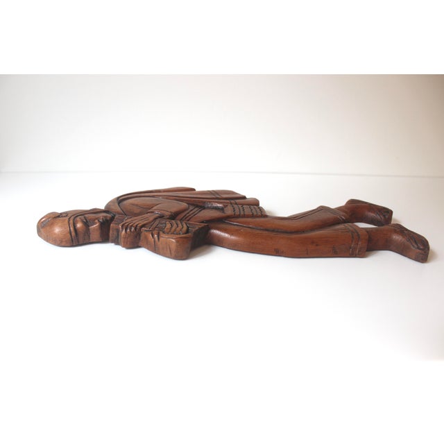 Vintage Carved Wood Man Wall Hanging Pied Piper or Peasant Wall Art For Sale - Image 6 of 9