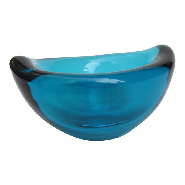 C1960s Dynamic Cerulean Blue Signed Rare Orrefor S Crescent Shape