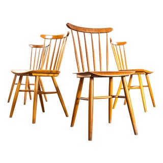Vintage Stickback Blonde Dining Chairs, 1950s, Set of 4 For Sale