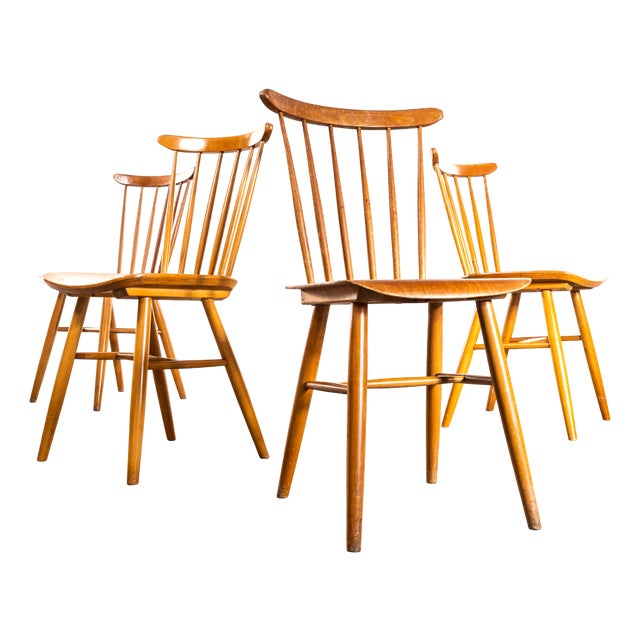 Vintage Stickback Blonde Dining Chairs, 1950s, Set of 4 For Sale