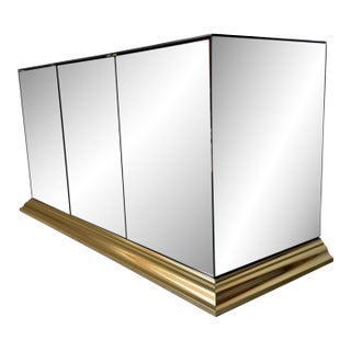 1970s Vintage Ello Furniture Mirrored Glass & Brass Sideboard For Sale