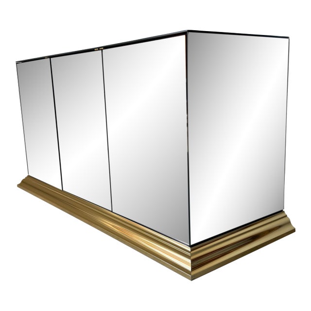 1970s Vintage Ello Furniture Mirrored Glass & Brass Sideboard For Sale