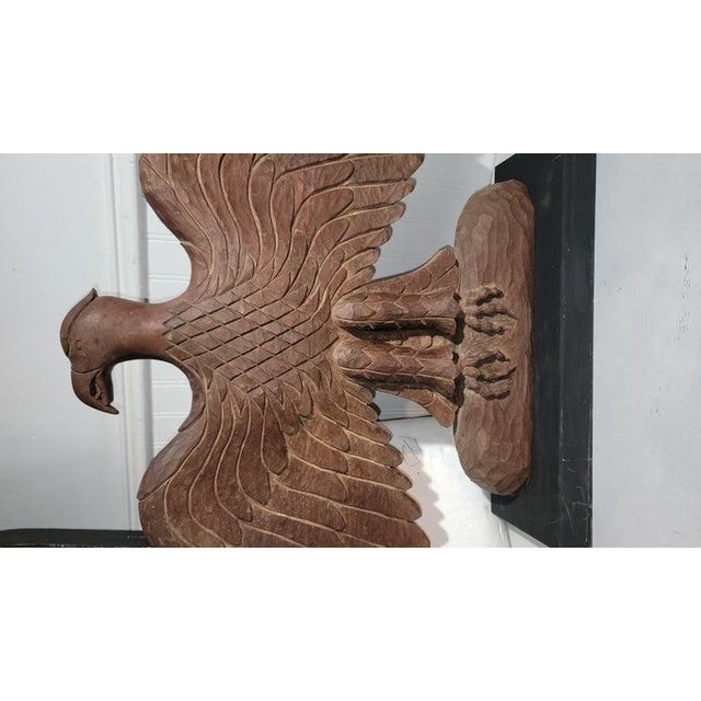 Rustic Hand Carved Wooden Plaque Eagle on Custom Wooden Base For Sale - Image 3 of 11