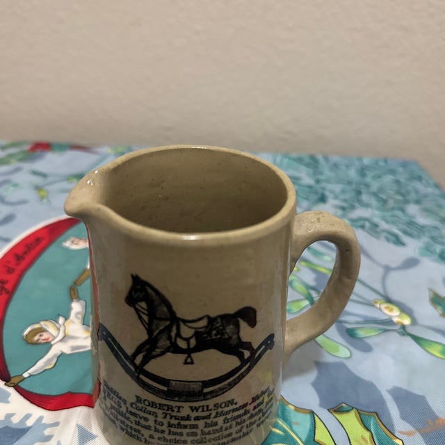 Vintage English Moira Pottery "Robert Wilson" Rocking Horse Advertising Stoneware Small Pitcher For Sale - Image 4 of 7