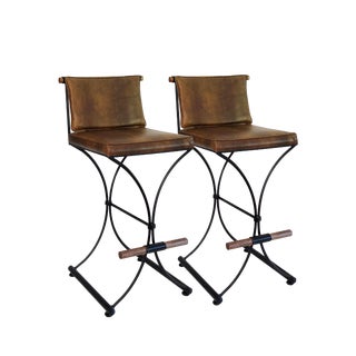 1960s Vintage Cleo Baldon for Terra Aspen Iron Campaign Barstools - a Pair For Sale
