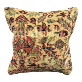 Vintage Turkish Floral Design Handmade Rug Pillow For Sale