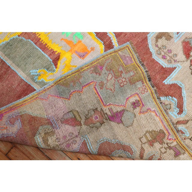 Mid 20th Century Colorful Lion Pictorial Turkish Accent Rug For Sale - Image 12 of 18