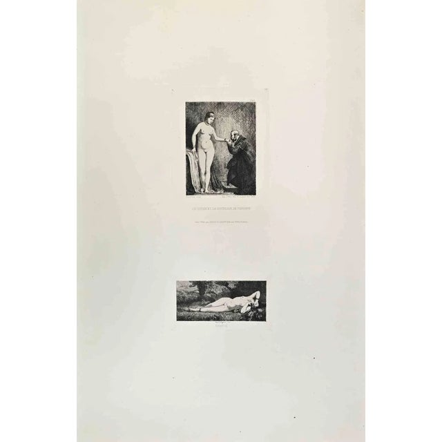 Raymond-Louis Lefebvre, Nymphe et le Titien et la Duchesse de Ferrare, Etching, 1870s For Sale