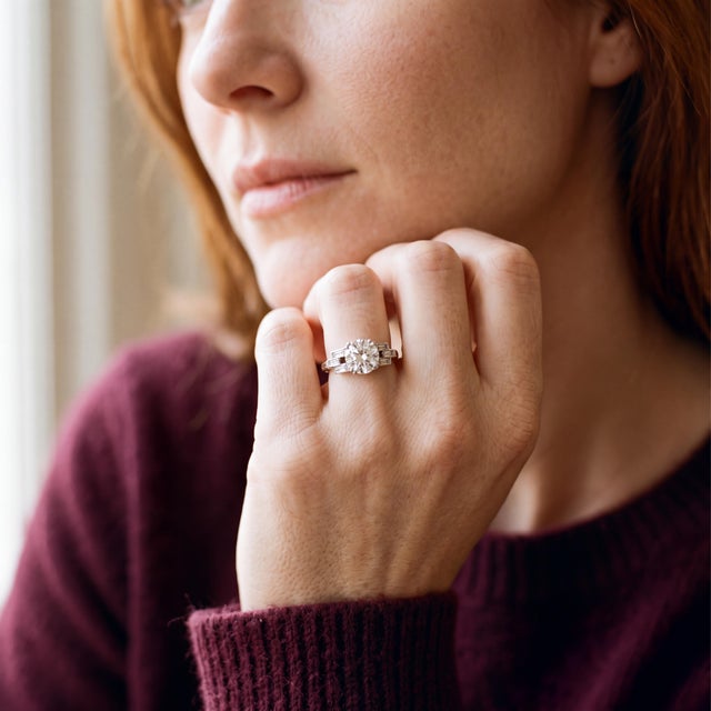 Early 20th Century Art Deco Platinum 2.03 Carat Natural Diamond With Straight Baguette Accents For Sale - Image 5 of 5
