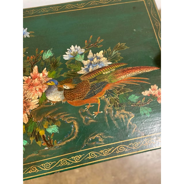 Wood 1970s Vintage Chinoiserie Painted Trunk For Sale - Image 7 of 11