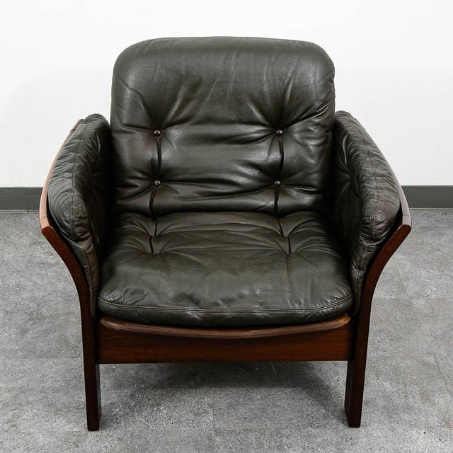 Wood Mid Century Danish Modern Lounge Chair Dark Brown Leather Armchair Denmark MCM For Sale - Image 7 of 11