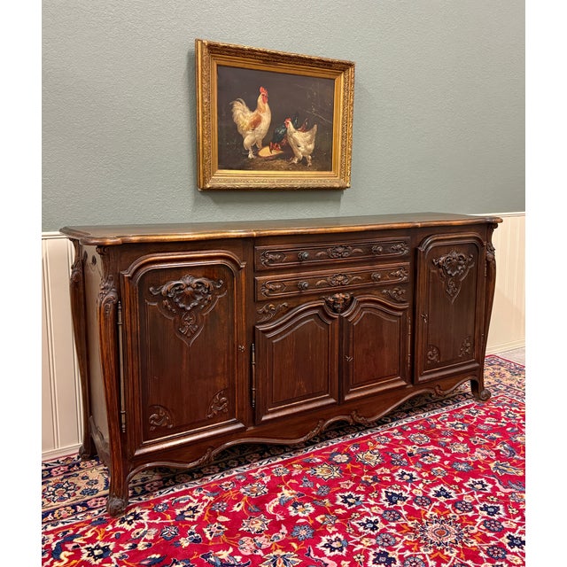 Antique French Sideboard Server Buffet Carved Dark Oak Louis XV C. Early 20th C For Sale - Image 17 of 18