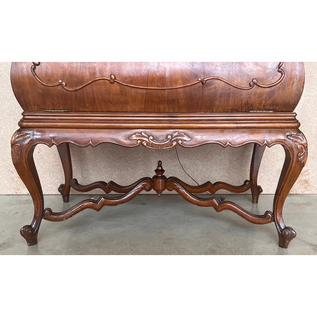 Brown Mid-Century Modern Spanish Walnut Wood and Mirror Bar Cabinet, 1940s For Sale - Image 8 of 11