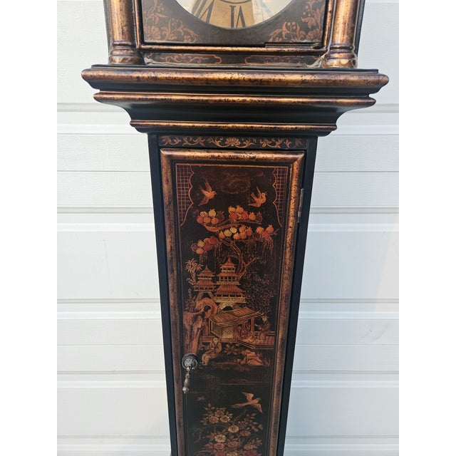 1990s Ethan Allen Chinoiserie Grandmother Floor Clock Asian Inspired Paint Decorated For Sale - Image 9 of 12