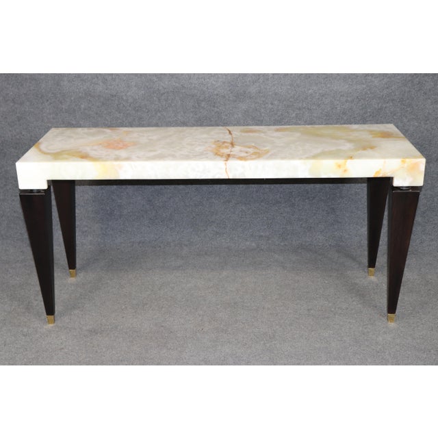 20th C. Italian French Deco Onyx and Ebonized Console Table With Brass Accents For Sale - Image 4 of 11