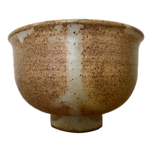 Mid- Century Footed Stoneware Bowl With Flaring Rim, Signed